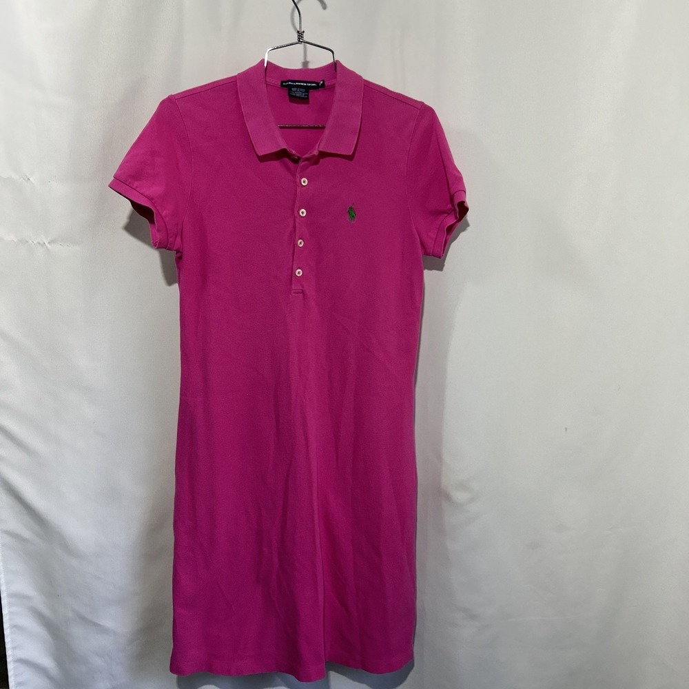 Ralph Lauren Sport Polo Dress Long Women's Sz M Pink Logo Preppy Cotton
